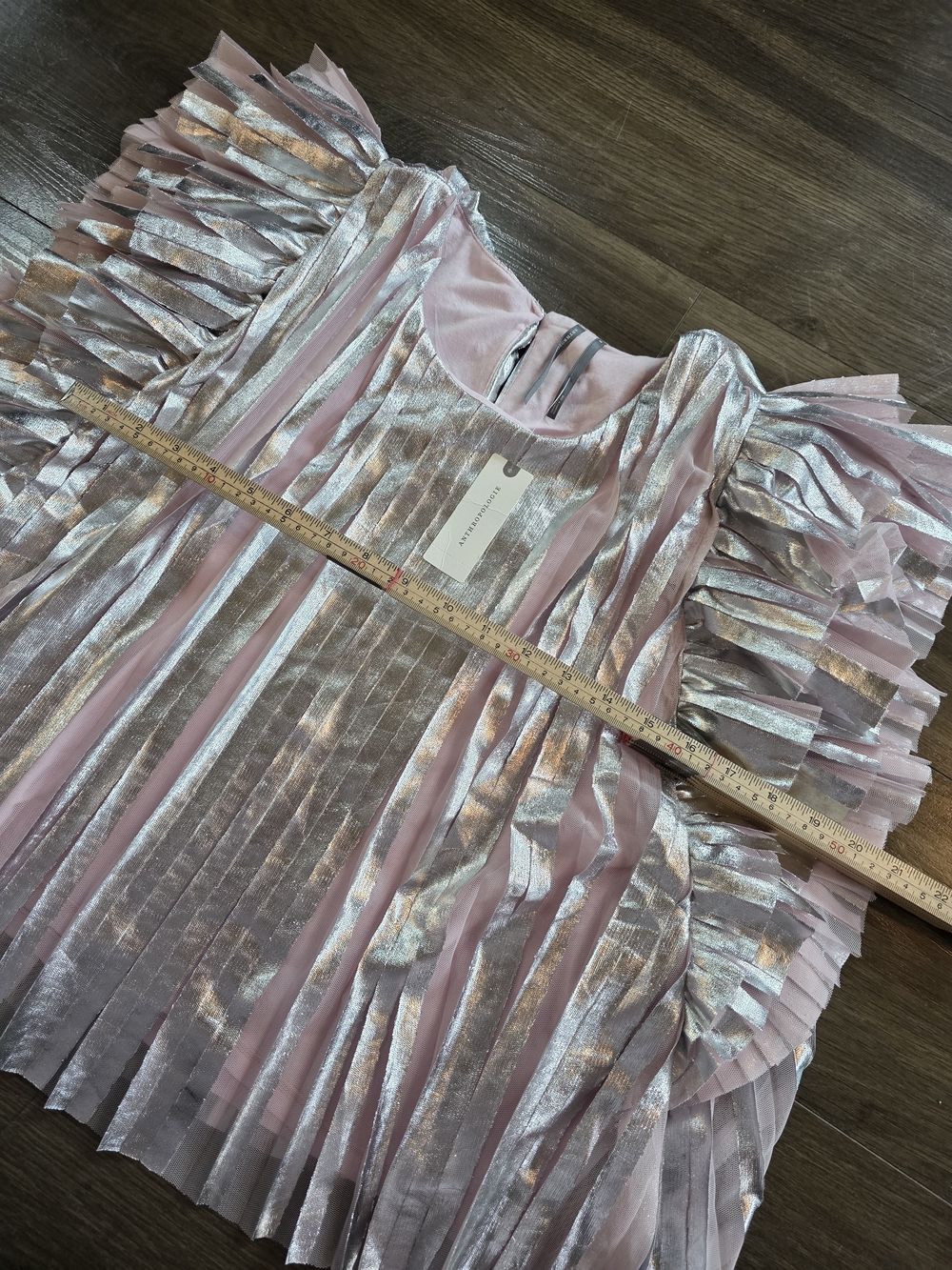 Anthropologie Pink Metallic Pleated Ruffle Blouse - Picture 4 of 10